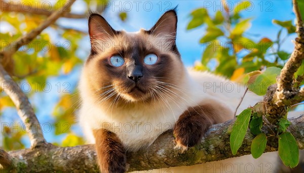 AI generated, animal, animals, mammal, mammals, cat, felidae (Felis catus), a cat resting on a tree