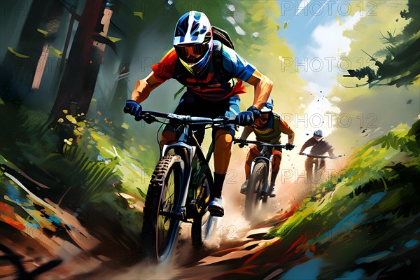 AI generated illustration showcasing mtb cycling sports in vibrant accessible color schemes