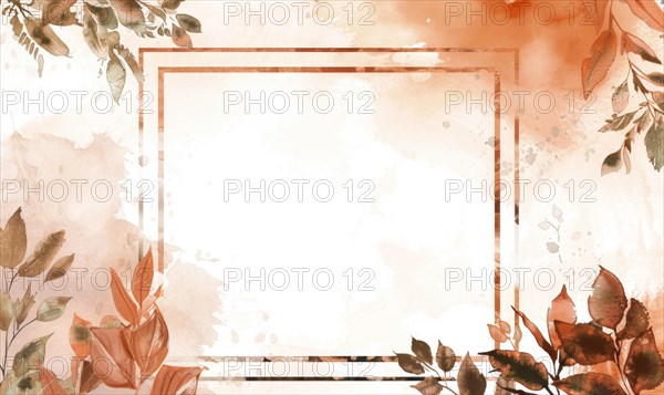 Copper frame on watercolor background, space for text AI generated