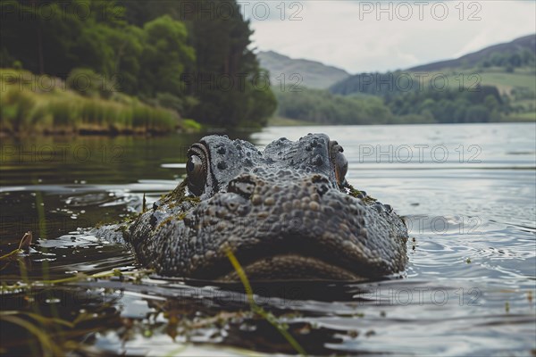 Large sea monster swimming in lake. KI generiert, generiert, AI generated