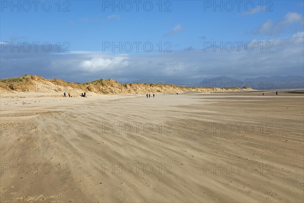 Sand blowing over beach, clouds, LLanddwyn Bay, Newborough, Isle of Anglesey, Wales, Great Britain