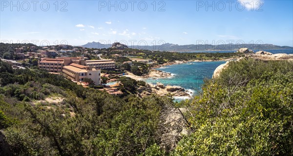 Bay and hotel complex, Baja Sardinia, Costa Smeralda, Sardinia, Italy, Europe