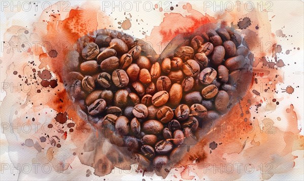 Coffee beans arranged in a heart shape AI generated