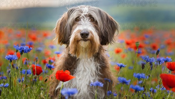 Ai generated, animal, animals, mammal, mammals, a, single animal, bobtail, (Canis lupus familiaris), dog, dogs, bitch, dog breed from England, a single animal, flower meadow