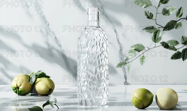 Crystal clear glass bottle mockup showcasing a premium quality mineral water sourced from natural springs AI generated