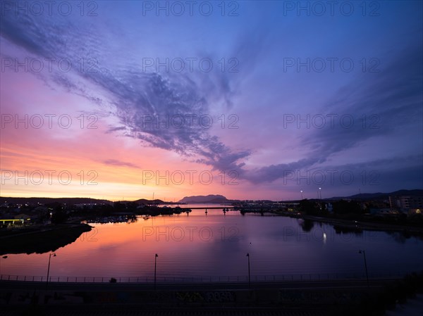 Dawn in front of sunrise, Olbia harbour, Olbia, Sardinia, Italy, Europe