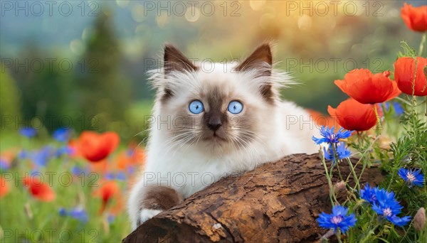 AI generated, animal, animals, mammal, mammals, cat, felidae (Felis catus), a young cat resting on a tree trunk