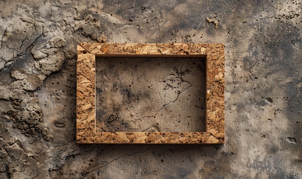 Delicate cork frame on minimalistic natural material, space for text AI generated