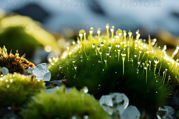 Antarctic moss clinging to existence amidst the expansive white terrain, AI generated