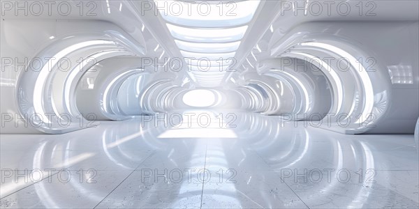 Futuristic white hallway. KI generiert, generiert, AI generated