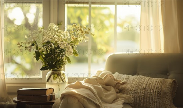 A cozy reading corner bathed in warm afternoon light AI generated