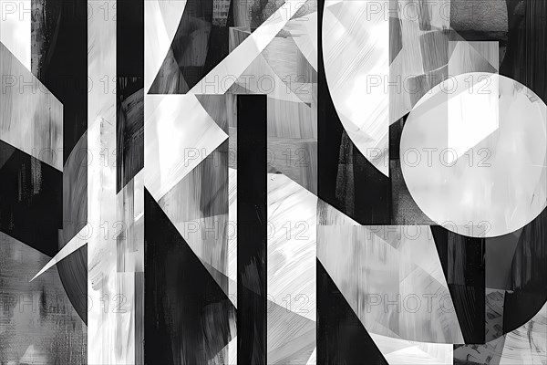 Dynamic abstract composition with monochrome geometric shapes intersecting, illustration, AI generated