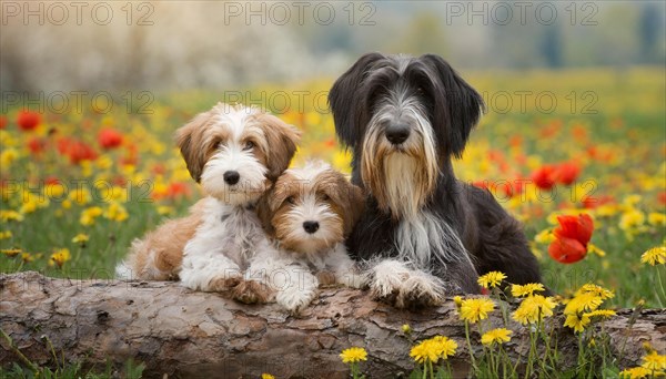 Ai generated, animal, animals, mammal, mammals, one, single animal, bobtail, (Canis lupus familiaris), dog, dogs, bitch, dog breed from England, three animals, one bitch and two puppies
