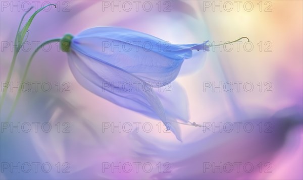 Close-up of a bellflower in soft light, closeup view, selective focus, spring background AI generated