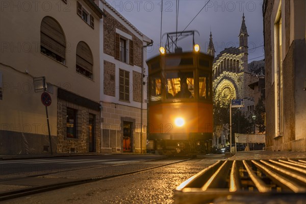 Traditional tram in Soller city, Mallorca, Spain, Europe