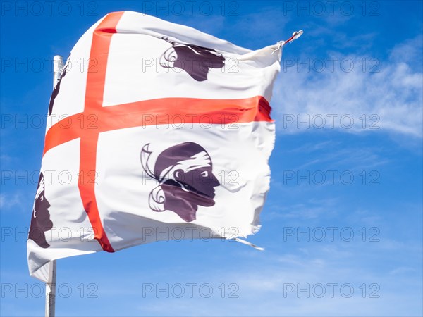 Waving flag of Sardinia, near Olbia, Sardinia, Italy, Europe