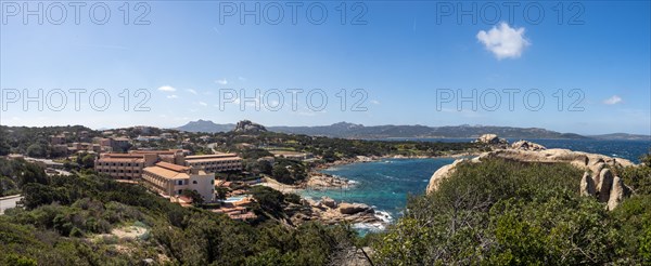 Bay and hotel complex, Baja Sardinia, Costa Smeralda, Sardinia, Italy, Europe