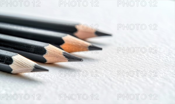 Graphite pencils lying on a blank sheet of white paper AI generated