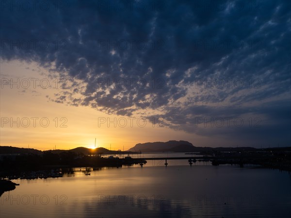 Dawn at sunrise, Olbia harbour, Olbia, Sardinia, Italy, Europe