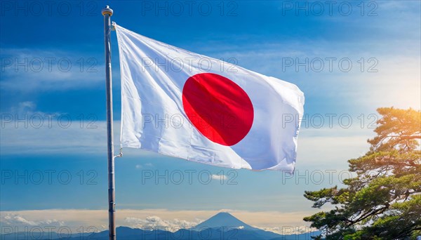Flag, the national flag of Japan flutters in the wind