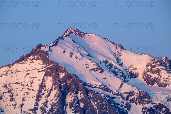 Andes mountain range, morning light, Torres del Paine National Park, Parque Nacional Torres del Paine, Cordillera del Paine, blue sky towers, Region de Magallanes y de la Antartica Chilena, Ultima Esperanza province, UNESCO biosphere reserve, Patagonia, end of the world, Chile, South America