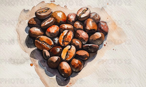 Coffee beans arranged in a heart shape AI generated