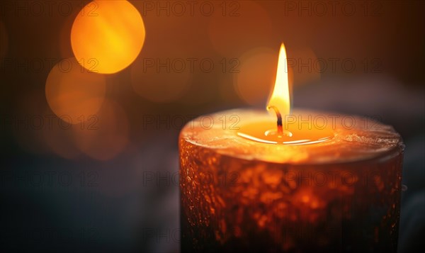 Close-up of a candle's gentle flicker illuminating a serene setting AI generated