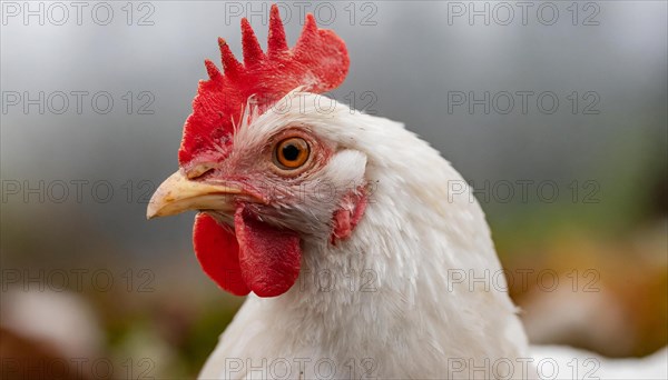 Agriculture, Animals, Chickens, Portrait of a white hen, Chicken, AI generated, AI generated