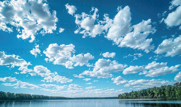 Fluffy white clouds drifting lazily across a brilliant blue sky. AI generated