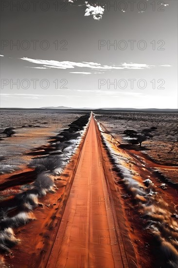 Straight unyielding road in the australian outback, AI generated