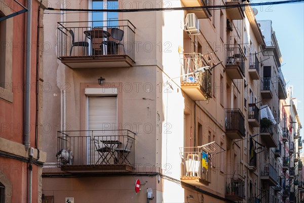 Street and old houses in Barcelonata, an old neighbourhood at the port of Barcelona, Spain, Europe