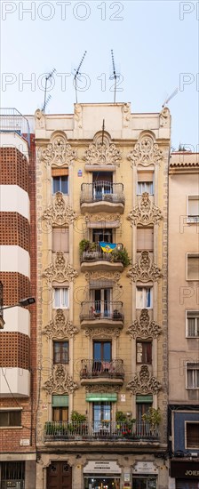 House with Art Nouveau facade in Barcelonata, an old neighbourhood at the port of Barcelona, Spain, Europe