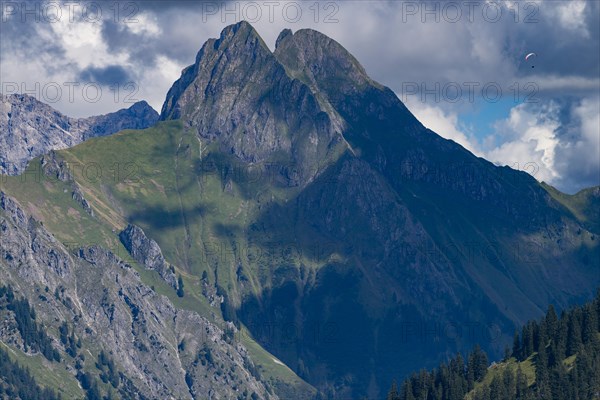 Mountain panorama from Soellereck to Hoefats, 2259m, Allgaeu Alps, Allgaeu, Bavaria, Germany, Europe