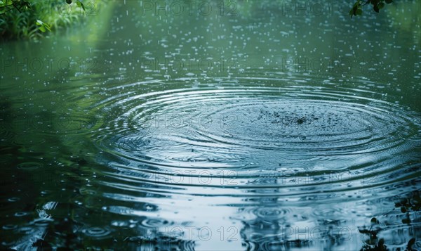 Springtime rain showers creating gentle ripples on the surface of the lake AI generated