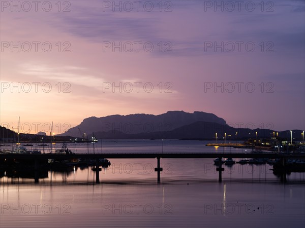 Dawn in front of sunrise, Olbia harbour, Olbia, Sardinia, Italy, Europe