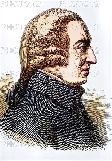 Adam Smith (baptised 16 June 1723 in Kirkcaldy, Scotland, died 17 July 1790 in Edinburgh), was a Scottish moral philosopher and Enlightenment philosopher, Historical, digitally restored reproduction from a 19th century original, Record date not stated