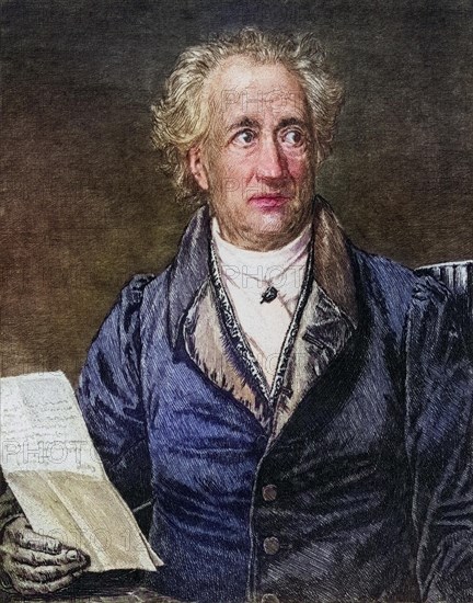 Johann Wolfgang Goethe, from 1782 von Goethe (born 28 August 1749 in Frankfurt am Main, died 22 March 1832 in Weimar), was a German poet, politician and naturalist, Historical, digitally restored reproduction from a 19th century original, Record date not stated