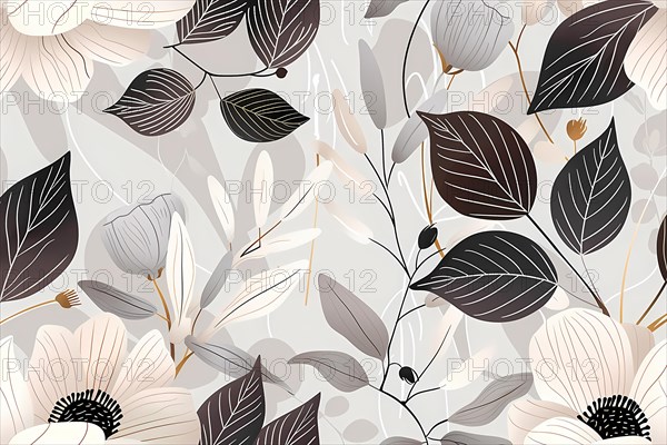 Simplified monochrome botanical illustration with an elegant feel, illustration, AI generated