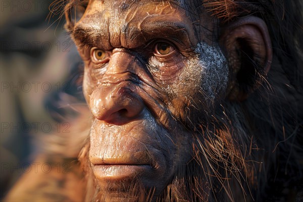 Face of Neanderthal man. KI generiert, generiert, AI generated