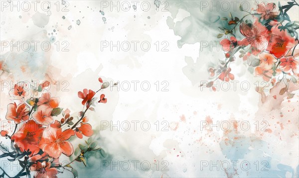 Watercolor flowers and lives, floral background space for text AI generated