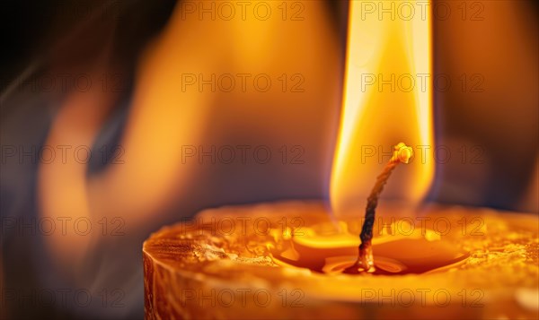 Close-up of a candlewick engulfed in flames AI generated