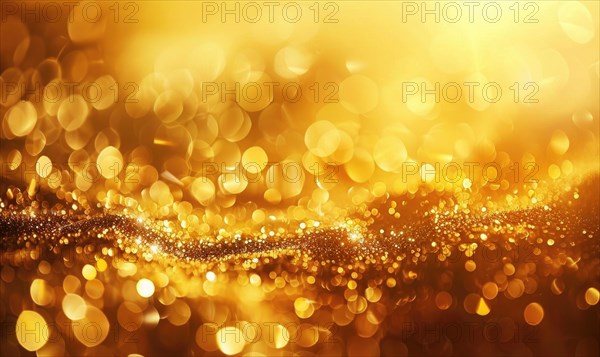 Close-up of golden bokeh lights shimmering in the evening AI generated