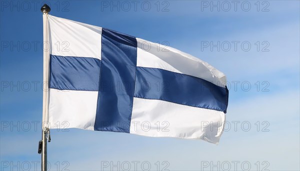 Flag, the national flag of Finland fluttering in the wind