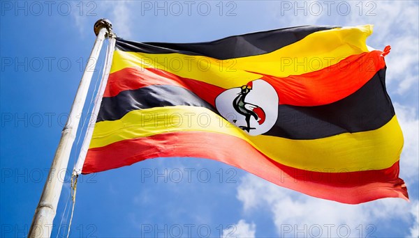 Flags, the national flag of Uganda, fluttering in the wind