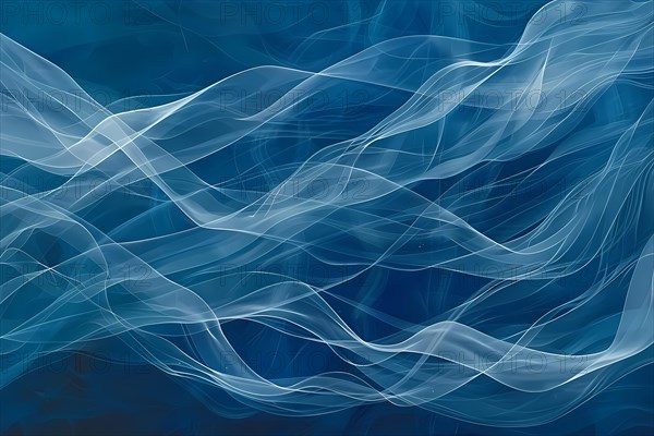 Abstract dynamic blue waves with fluid motion and light effects, illustration, AI generated