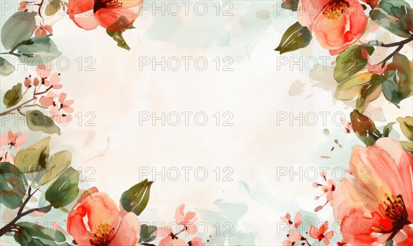 Watercolor flowers and lives, floral background space for text AI generated