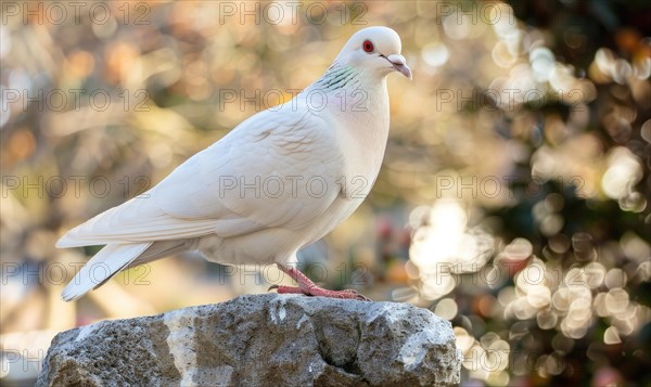 Close-up of a majestic white pigeon perched on a stone ledge AI generated