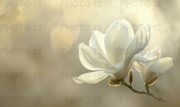 Close-up of a delicate magnolia blossom against a soft blurred background, floral background AI generated