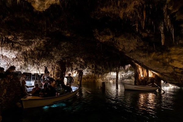 People on boats in Drach Caves, Mallorca, Spain, Europe