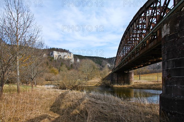 Railway bridge over the upper Danube, Tuttlingen district, Baden-Wuerttemberg, Germany, Europe